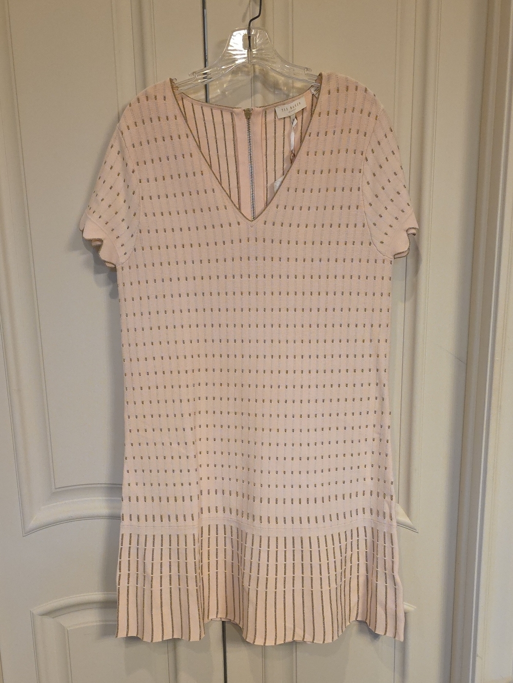 Ted Baker Blush Pink Knit V-Neck Pleated-Hem Dress